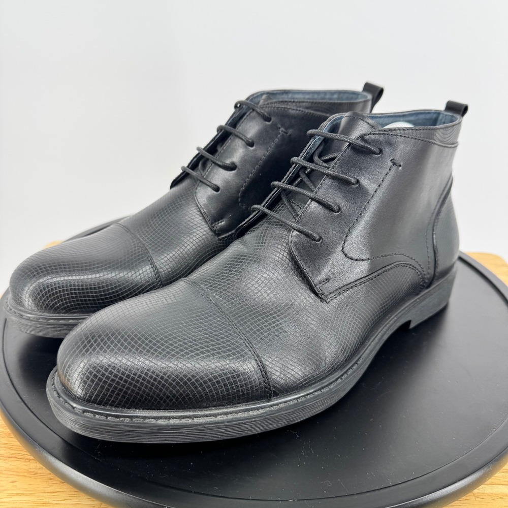 NWT English Laundry Mens Black Leather Chukka Boots EL2214B Textured Cap Toe 10M